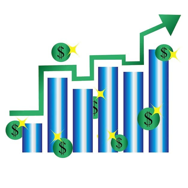 A graphic illustration showing an upward trend line representing the potential increase in Pell Grant amounts. Coins and dollar bills are incorporated into the graphic to symbolize financial aid.