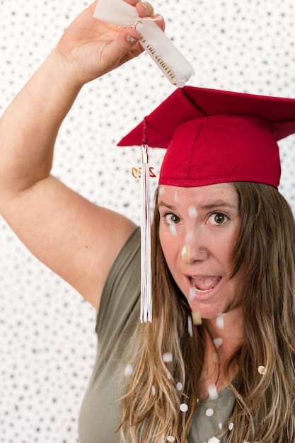 A student happily receiving a diploma at a graduation ceremony. Friends and family are cheering in the background. The scene is filled with joy and a sense of accomplishment, celebrating the culmination of hard work and dedication.