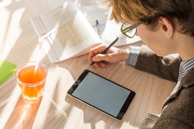 A person using a tablet to access the FAFSA website, focusing on the section where corrections to the Student Aid Report (SAR) can be made. Pens and paper are visible as they take notes.