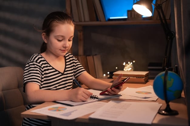 A student looking thoughtfully at a budget plan on a laptop, with a calculator and pen nearby. The scene is lit warmly, suggesting focus and dedication.