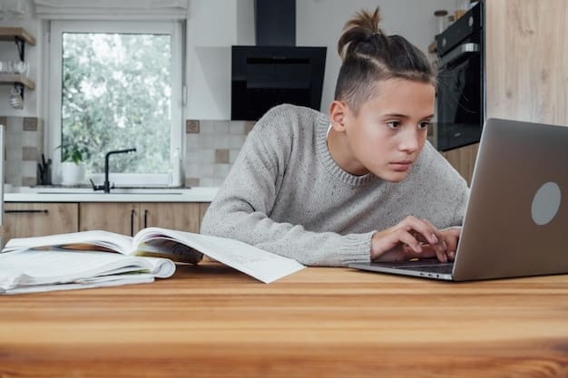 A student sitting at a desk, focused on completing the FAFSA form on their laptop. The student looks determined and hopeful, surrounded by textbooks.