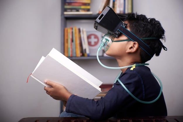 A child wearing an EEG headset while completing a reading task, with a researcher observing and monitoring the brainwave activity on a computer screen. The image highlights the use of neuroimaging techniques in diagnosing learning disabilities.