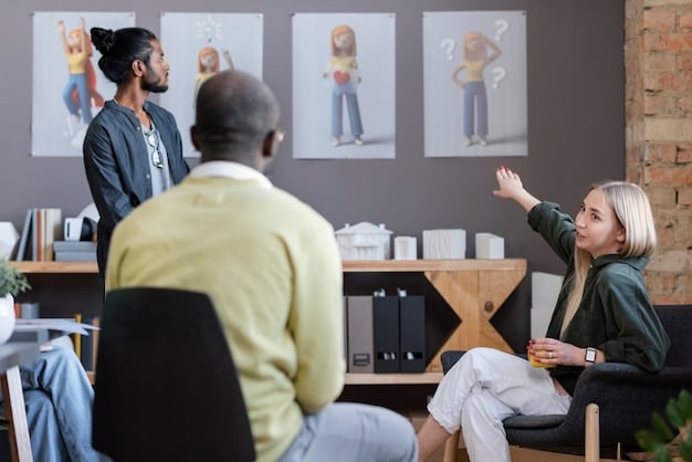 A visually engaging image showing educators participating in a mental health training workshop. The setting is a school conference room, with facilitators leading interactive sessions on identifying and supporting students in distress.