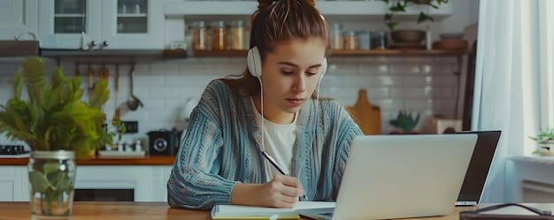 A student using an online AP exam preparation resource on a laptop, highlighting interactive practice questions and study guides. The image emphasizes the availability of digital tools for effective exam preparation.