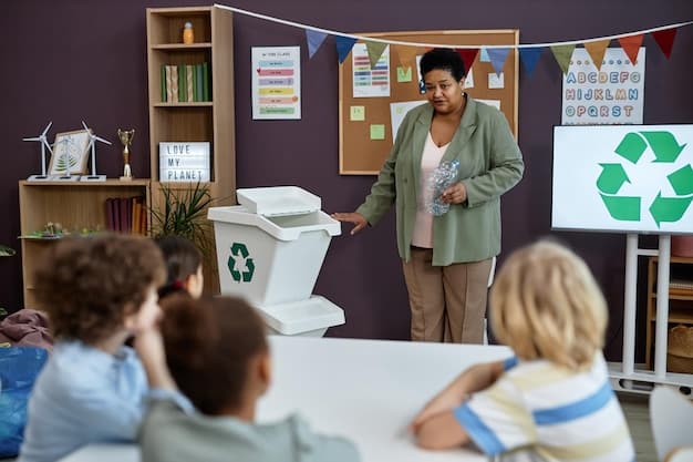 A scene in a classroom where a teacher is leading a discussion about responsible social media usage. Students are engaged and asking questions, illustrating the importance of education in digital literacy.