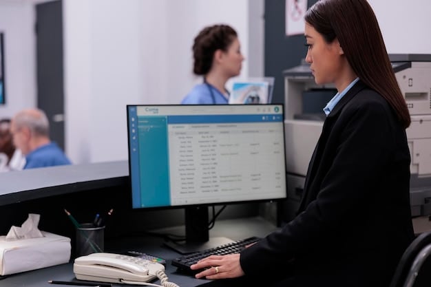 A close-up of a computer screen displaying an Applicant Tracking System (ATS) interface, highlighting the keyword scanning process. The background shows a blurred office environment.