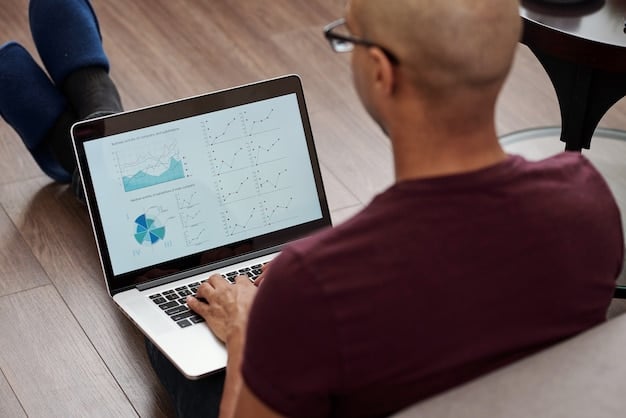 A person studying data analytics on a computer screen, with charts and graphs displayed. The individual appears focused, highlighting the importance of data analysis skills.