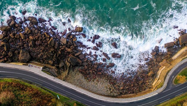 A scenic overlook on the Pacific Coast Highway, with a winding road hugging the cliffs and the ocean stretching out to the horizon.