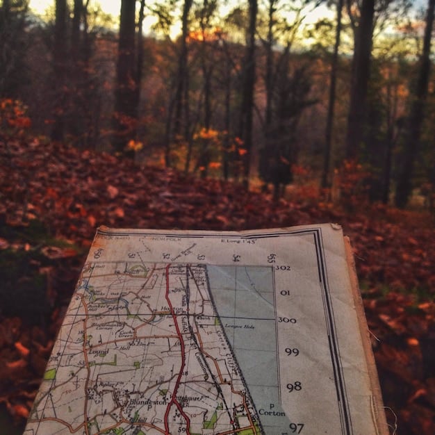 A close-up shot of a detailed trail map at a state park entrance, highlighting various hiking trails, camping locations, and points of interest.