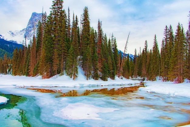 A panoramic view of Kenai National Wildlife Refuge in Alaska, featuring snowy mountains, dense forests, and a pristine river, showcasing the vast and untouched wilderness.