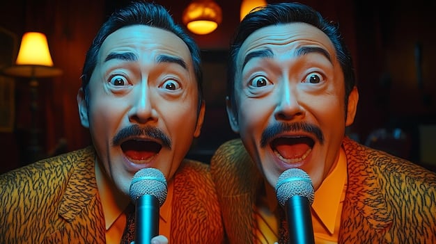 A split screen showing a vintage stand-up comedy show on one side and a modern TikTok comedy skit on the other, visually representing the evolution of comedy through different media platforms.