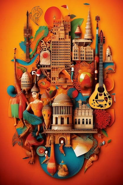 A collage of images featuring iconic landmarks and cultural symbols from different US regions (e.g., Golden Gate Bridge for the West Coast, Statue of Liberty for the Northeast, and a plantation house for the South), each accompanied by a speech bubble containing a distinct regional slang term.