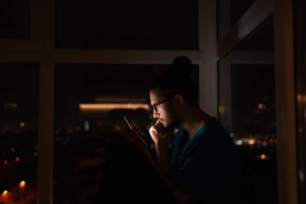 A person sitting in a dimly lit room looking at a phone, with a reflection in their eyes showing a cascade of social media notifications, capturing the overwhelming and potentially isolating feeling of constant online engagement.