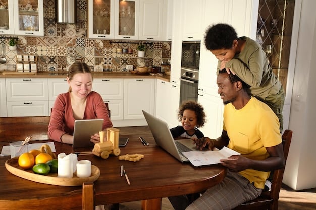 A family gathered around a dinner table, some working from home on laptops while others engage in a board game. The image reflects the increased focus on family time and home-based activities during the pandemic.