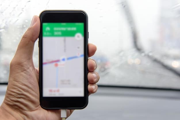 A smartphone displaying a navigation app showing a route that avoids toll roads. The app also highlights the locations of budget-friendly gas stations along the way.