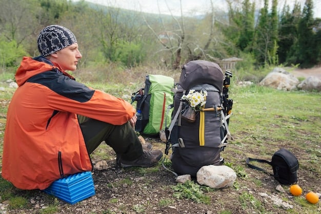 A person carefully packing a backpack for a camping trip, ensuring essential items like a tent, sleeping bag, cooking stove, and first aid kit are included while maximizing space and minimizing bulk.