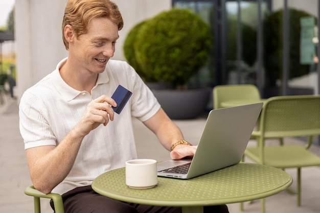 A person holding a credit card while looking at a laptop displaying travel rewards points and options for hotel bookings, representing the concept of using credit card points for 