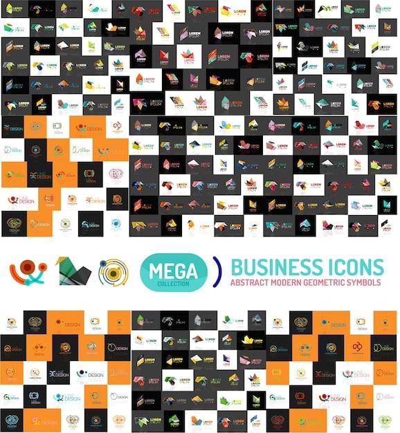 A collection of diverse, eye-catching logos displayed on a digital screen, representing the importance of brand identity and name selection for an LLC.