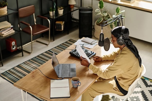 A digital nomad creating an online course in a co-working space, surrounded by recording equipment and a whiteboard with lesson plans. The image conveys the effort and creativity involved in producing valuable digital content.