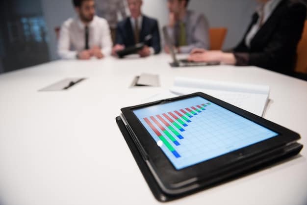A close-up shot of a performance review chart in a corporate office, highlighting individual achievements and key performance indicators (KPIs).