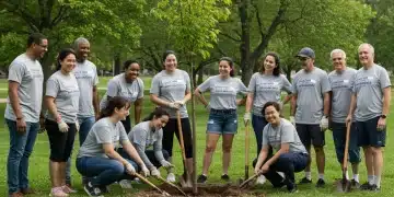 American Volunteerism 2025: New Motivations & Trends Diverse volunteers planting trees in an American community park