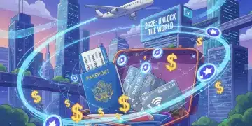 Illustration of travel hacking with loyalty points and credit cards for free accommodation in 2026.