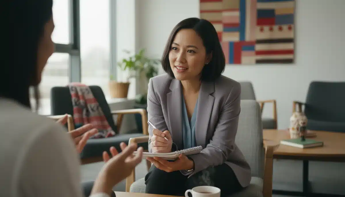 Person actively listening and engaging in cross-cultural conversation
