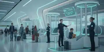 Travelers navigating modern airport security checkpoint in 2026