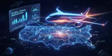 Futuristic map of US with airplane representing cheap flight innovations 2026