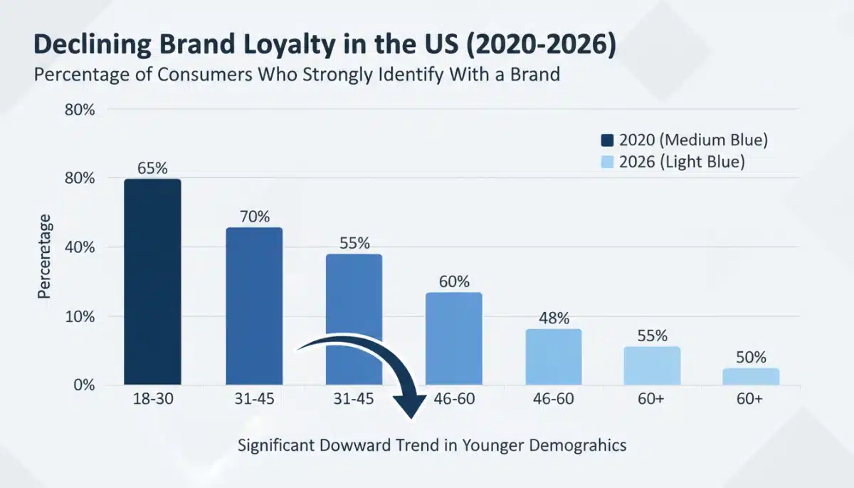 Bar chart showing declining brand loyalty among US age groups