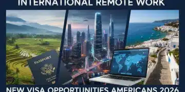Digital nomad exploring new countries with laptop and passport, symbolizing 2026 visa opportunities.