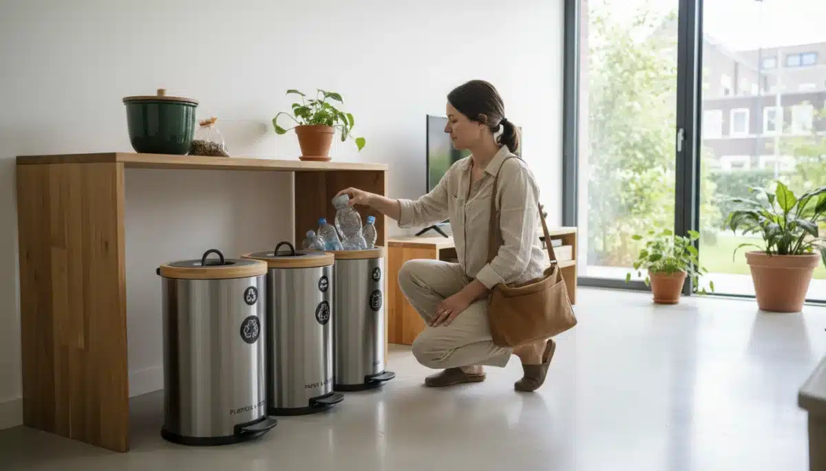 Digital nomad sorting recycling and compost
