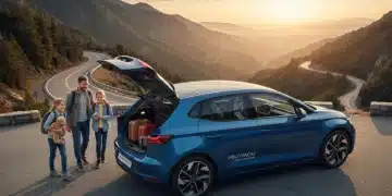 Family loading luggage into an electric car for a budget-friendly 2026 road trip