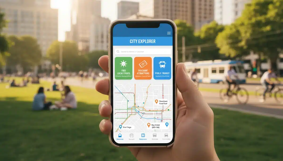 Mobile app showing free local events and discounted tickets