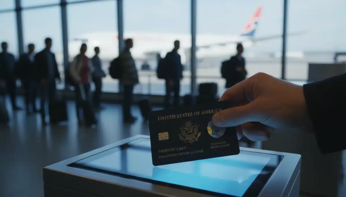 Close-up of identification being scanned at airport gate