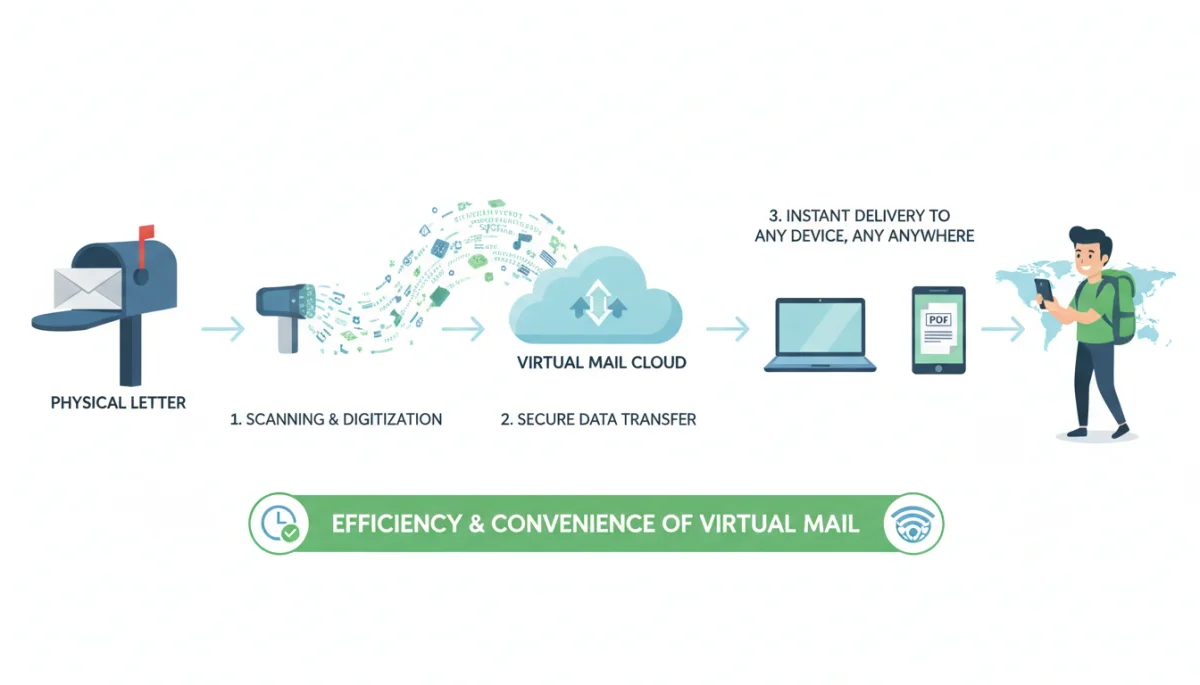 Infographic showing mail digitization and forwarding process