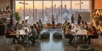 Modern co-working space in a US city with digital nomads