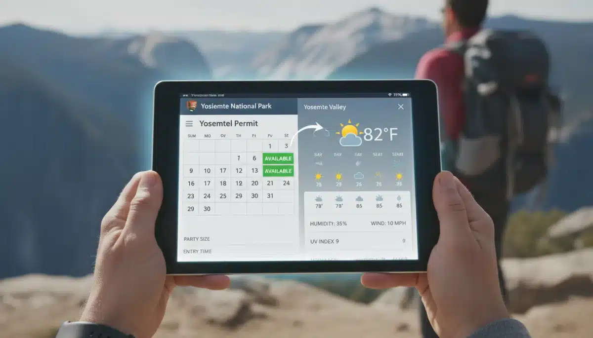 Digital tools for national park reservations and weather forecasting on a tablet
