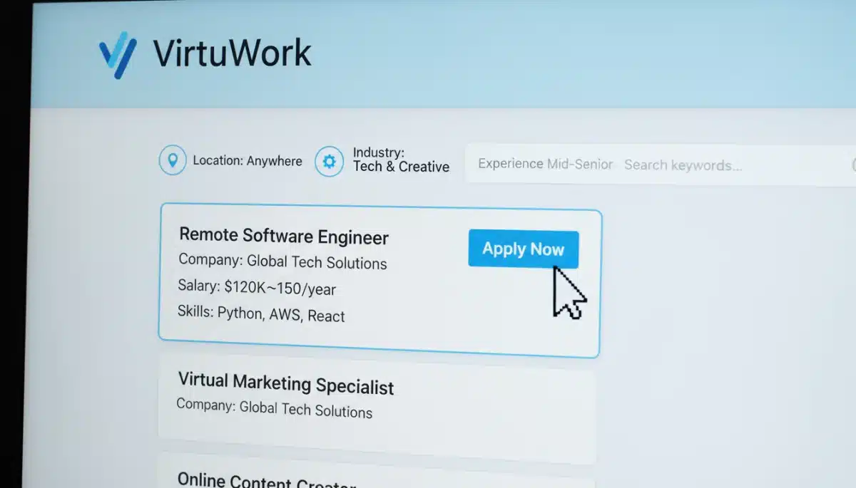 Computer screen displaying niche remote job platform listings