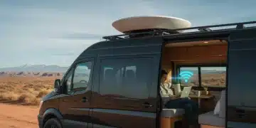 Starlink dish on camper van for digital nomad internet in US