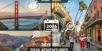 Diverse US travel destinations with cost-saving graphics
